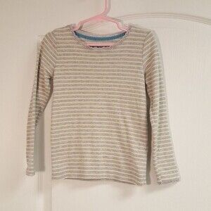 Boden Girls Gray Striped Top Long Sleeve